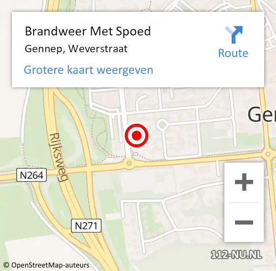 Locatie op kaart van de 112 melding: Brandweer Met Spoed Naar Gennep, Weverstraat op 5 juli 2019 08:08