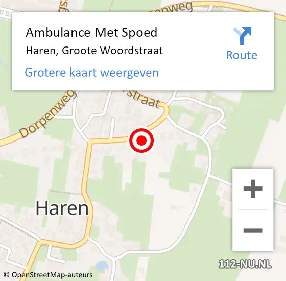 Locatie op kaart van de 112 melding: Ambulance Met Spoed Naar Haren, Groote Woordstraat op 6 april 2014 16:59