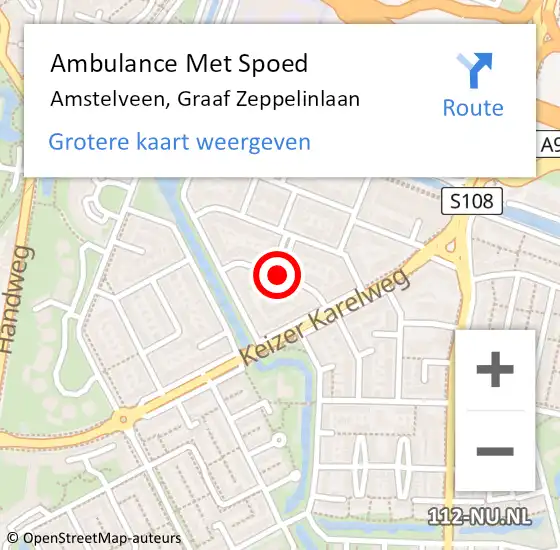 Locatie op kaart van de 112 melding: Ambulance Met Spoed Naar Amstelveen, Graaf Zeppelinlaan op 5 juli 2019 08:47