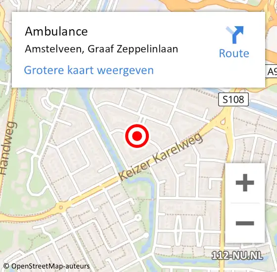 Locatie op kaart van de 112 melding: Ambulance Amstelveen, Graaf Zeppelinlaan op 5 juli 2019 08:52