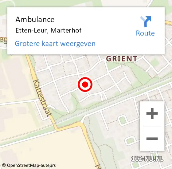 Locatie op kaart van de 112 melding: Ambulance Etten-Leur, Marterhof op 5 juli 2019 09:18