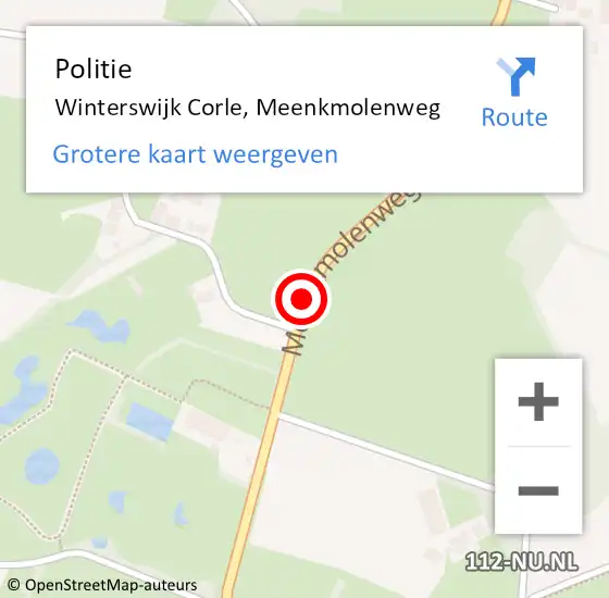 Locatie op kaart van de 112 melding: Politie Winterswijk Corle, Meenkmolenweg op 5 juli 2019 09:48