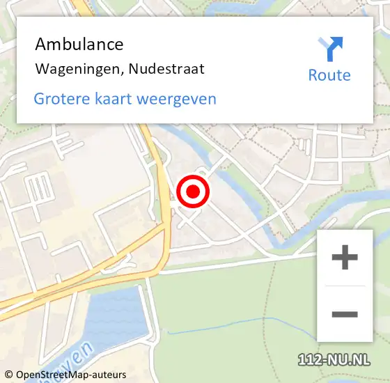 Locatie op kaart van de 112 melding: Ambulance Wageningen, Nudestraat op 5 juli 2019 10:44