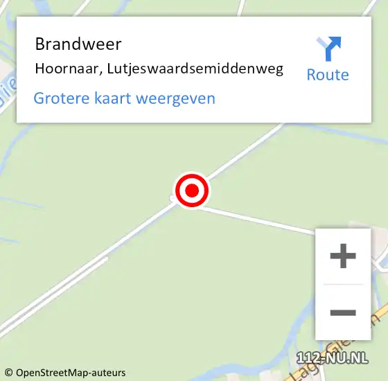 Locatie op kaart van de 112 melding: Brandweer Hoornaar, Lutjeswaardsemiddenweg op 5 juli 2019 11:57