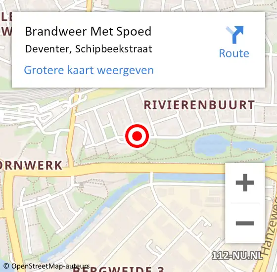 Locatie op kaart van de 112 melding: Brandweer Met Spoed Naar Deventer, Schipbeekstraat op 5 juli 2019 12:35