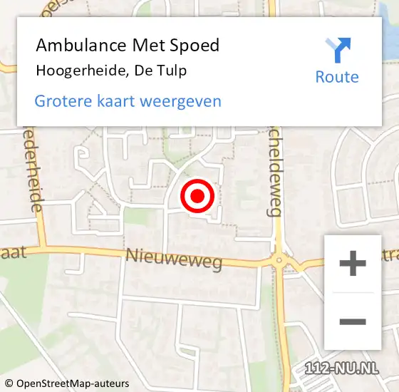 Locatie op kaart van de 112 melding: Ambulance Met Spoed Naar Hoogerheide, De Tulp op 5 juli 2019 13:00