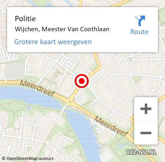 Locatie op kaart van de 112 melding: Politie Wijchen, Meester Van Coothlaan op 5 juli 2019 13:34