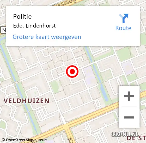 Locatie op kaart van de 112 melding: Politie Ede, Lindenhorst op 5 juli 2019 13:37