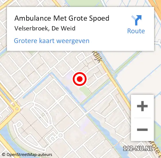 Locatie op kaart van de 112 melding: Ambulance Met Grote Spoed Naar Velserbroek, De Weid op 5 juli 2019 14:20