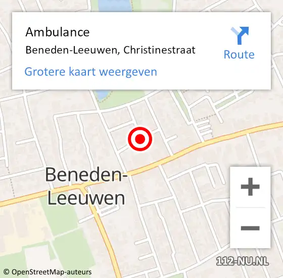 Locatie op kaart van de 112 melding: Ambulance Beneden-Leeuwen, Christinestraat op 5 juli 2019 14:28