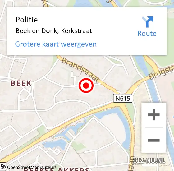 Locatie op kaart van de 112 melding: Politie Beek en Donk, Kerkstraat op 5 juli 2019 15:14