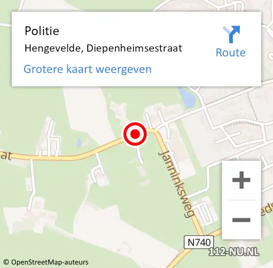 Locatie op kaart van de 112 melding: Politie Hengevelde, Diepenheimsestraat op 5 juli 2019 15:30