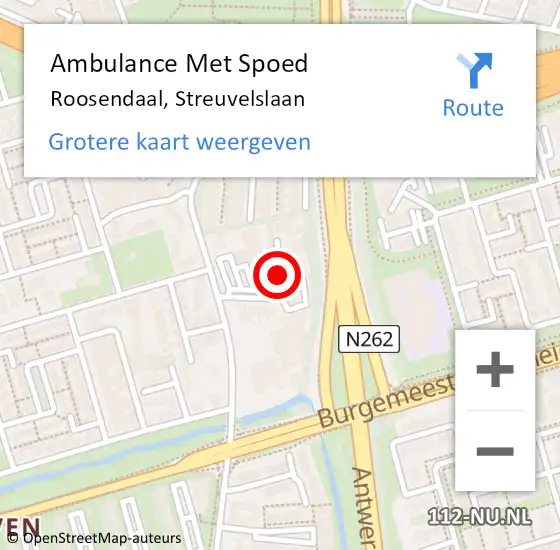 Locatie op kaart van de 112 melding: Ambulance Met Spoed Naar Roosendaal, Streuvelslaan op 5 juli 2019 15:37