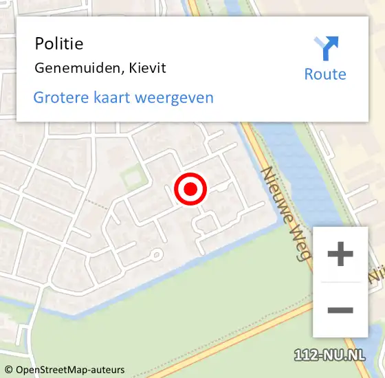 Locatie op kaart van de 112 melding: Politie Genemuiden, Kievit op 5 juli 2019 15:48