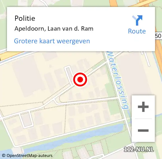 Locatie op kaart van de 112 melding: Politie Apeldoorn, Laan van d. Ram op 5 juli 2019 16:00