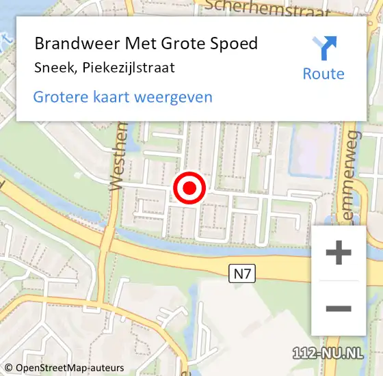 Locatie op kaart van de 112 melding: Brandweer Met Grote Spoed Naar Sneek, Piekezijlstraat op 5 juli 2019 18:29