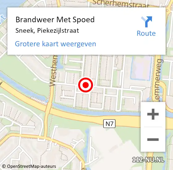 Locatie op kaart van de 112 melding: Brandweer Met Spoed Naar Sneek, Piekezijlstraat op 5 juli 2019 18:45