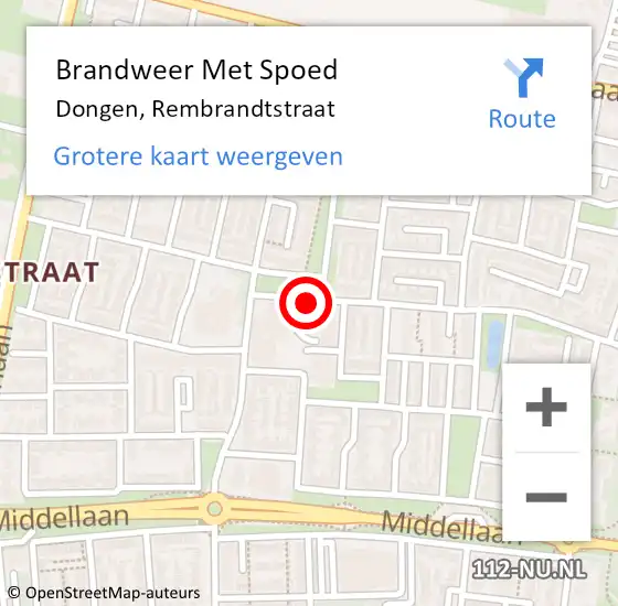 Locatie op kaart van de 112 melding: Brandweer Met Spoed Naar Dongen, Rembrandtstraat op 6 april 2014 18:35