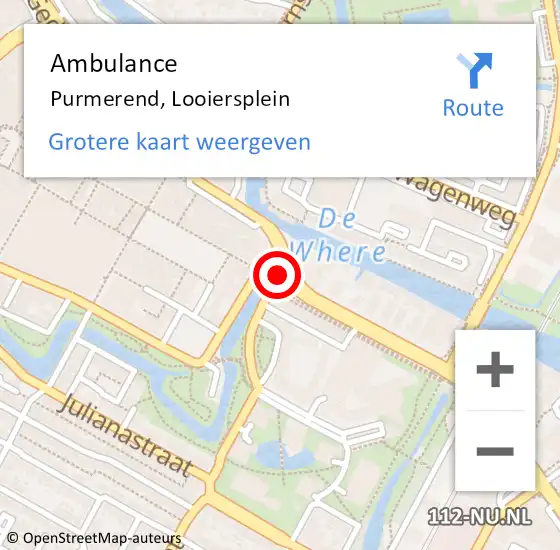 Locatie op kaart van de 112 melding: Ambulance Purmerend, Looiersplein op 5 juli 2019 22:48