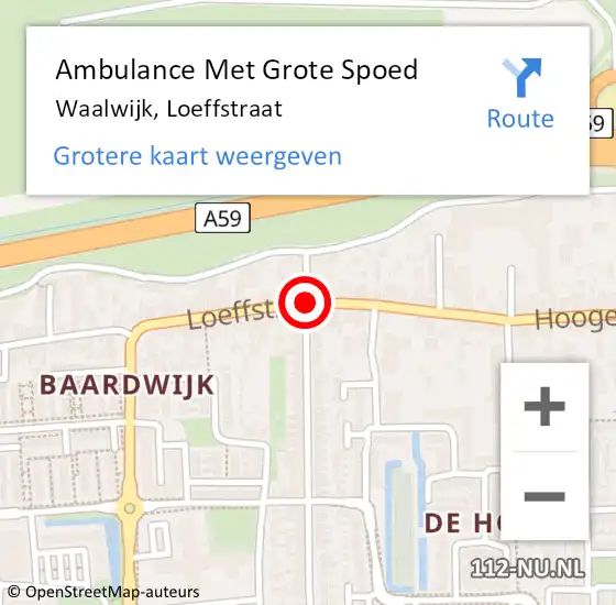 Locatie op kaart van de 112 melding: Ambulance Met Grote Spoed Naar Waalwijk, Loeffstraat op 6 juli 2019 00:25