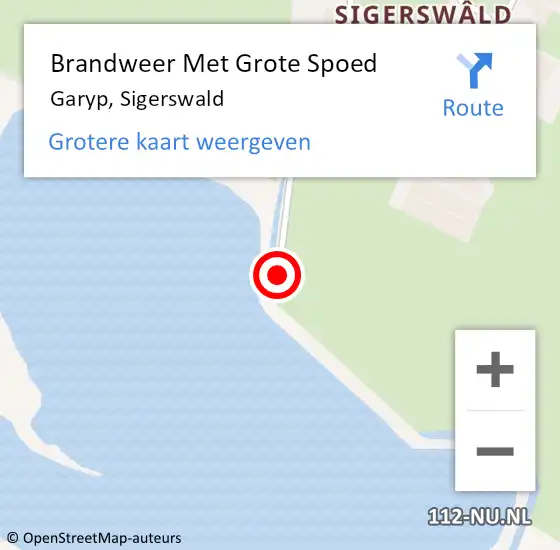 Locatie op kaart van de 112 melding: Brandweer Met Grote Spoed Naar Garyp, Sigerswald op 6 juli 2019 01:15