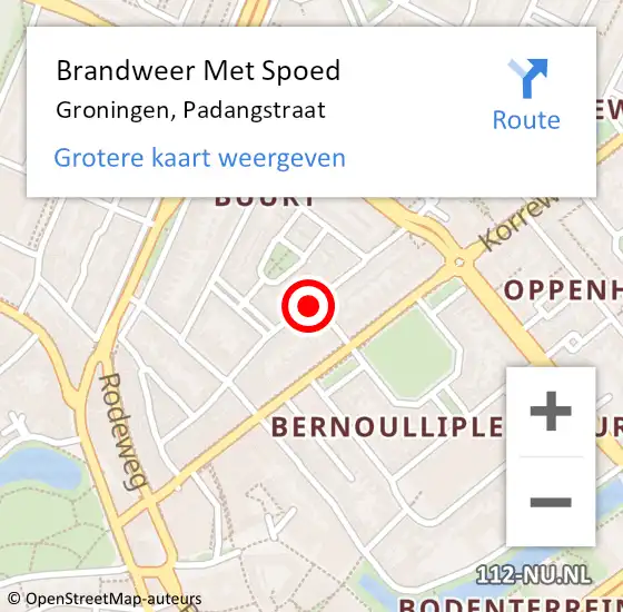 Locatie op kaart van de 112 melding: Brandweer Met Spoed Naar Groningen, Padangstraat op 6 juli 2019 05:37