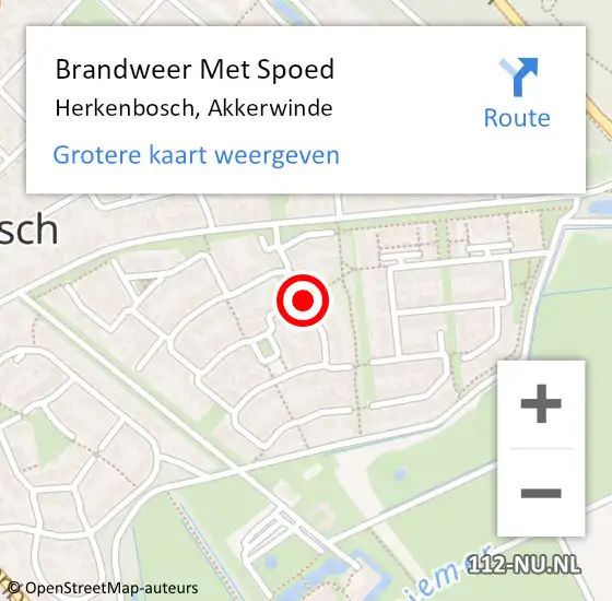 Locatie op kaart van de 112 melding: Brandweer Met Spoed Naar Herkenbosch, Akkerwinde op 6 juli 2019 07:57