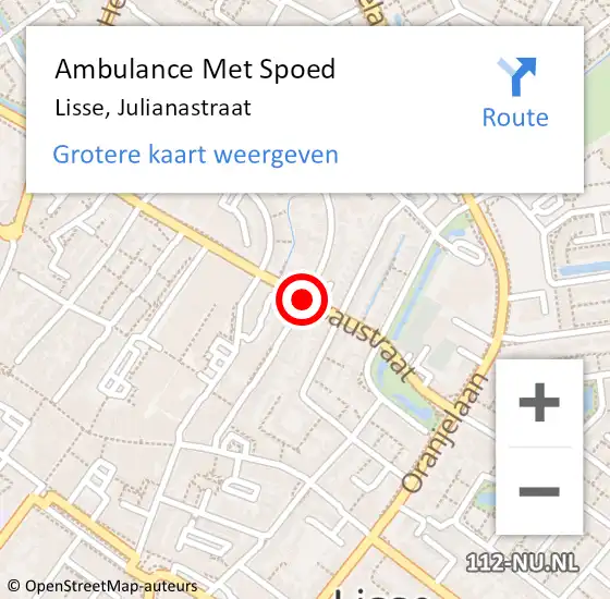 Locatie op kaart van de 112 melding: Ambulance Met Spoed Naar Lisse, Julianastraat op 6 juli 2019 10:10