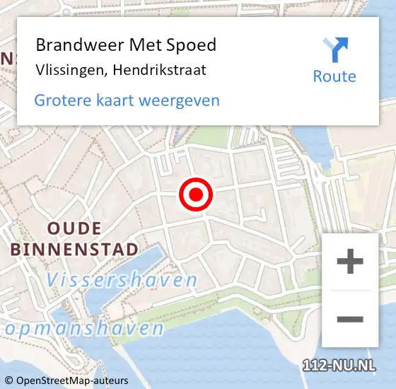 Locatie op kaart van de 112 melding: Brandweer Met Spoed Naar Vlissingen, Hendrikstraat op 6 juli 2019 11:15