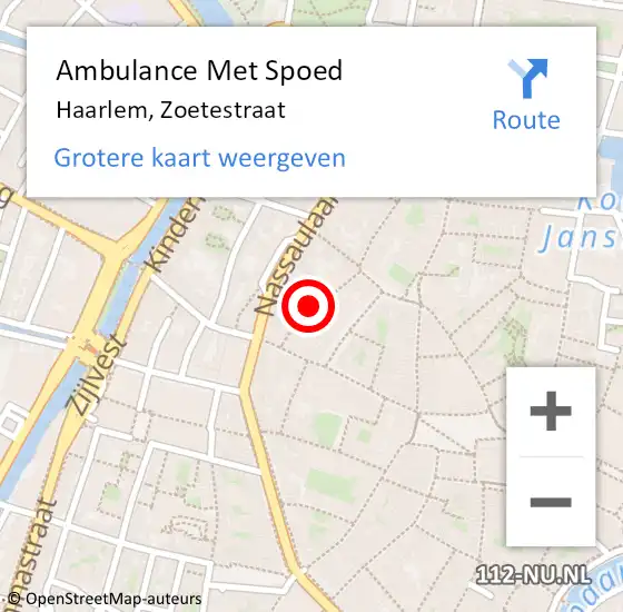 Locatie op kaart van de 112 melding: Ambulance Met Spoed Naar Haarlem, Zoetestraat op 6 juli 2019 11:53