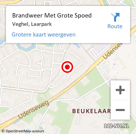 Locatie op kaart van de 112 melding: Brandweer Met Grote Spoed Naar Veghel, Laarpark op 6 juli 2019 12:18