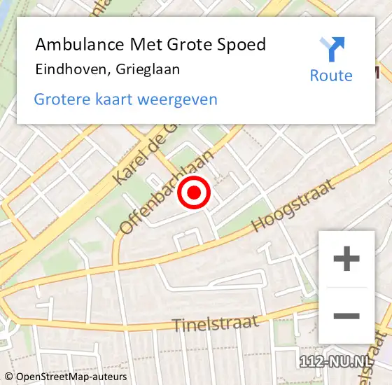 Locatie op kaart van de 112 melding: Ambulance Met Grote Spoed Naar Eindhoven, Grieglaan op 6 juli 2019 12:30