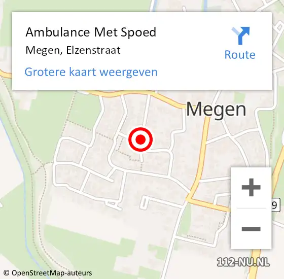 Locatie op kaart van de 112 melding: Ambulance Met Spoed Naar Megen, Elzenstraat op 6 juli 2019 12:51