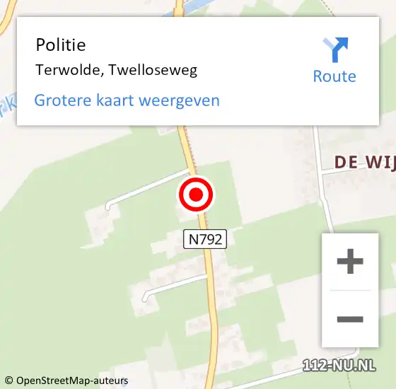 Locatie op kaart van de 112 melding: Politie Terwolde, Twelloseweg op 6 juli 2019 14:15