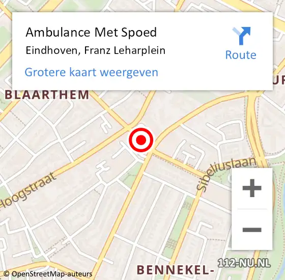 Locatie op kaart van de 112 melding: Ambulance Met Spoed Naar Eindhoven, Franz Leharplein op 6 juli 2019 14:36