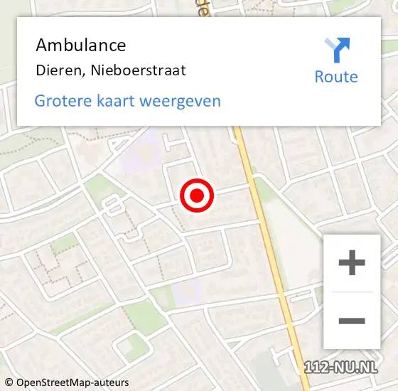 Locatie op kaart van de 112 melding: Ambulance Dieren, Nieboerstraat op 6 juli 2019 14:50