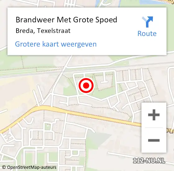 Locatie op kaart van de 112 melding: Brandweer Met Grote Spoed Naar Breda, Texelstraat op 6 juli 2019 15:36