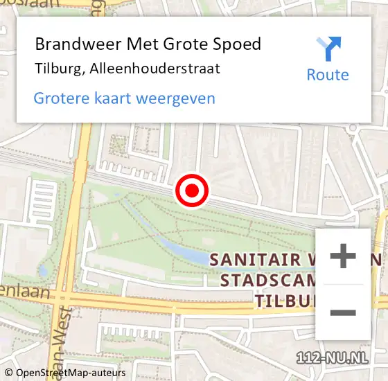Locatie op kaart van de 112 melding: Brandweer Met Grote Spoed Naar Tilburg, Alleenhouderstraat op 6 juli 2019 16:45