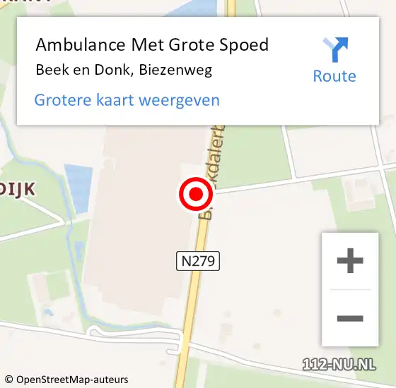 Locatie op kaart van de 112 melding: Ambulance Met Grote Spoed Naar Beek en Donk, Biezenweg op 6 juli 2019 18:35