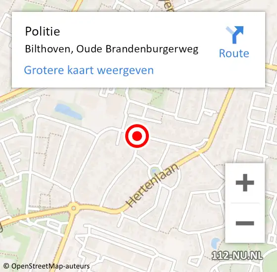 Locatie op kaart van de 112 melding: Politie Bilthoven, Oude Brandenburgerweg op 6 juli 2019 19:16