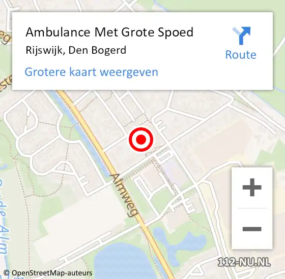 Locatie op kaart van de 112 melding: Ambulance Met Grote Spoed Naar Rijswijk, Den Bogerd op 6 juli 2019 19:30