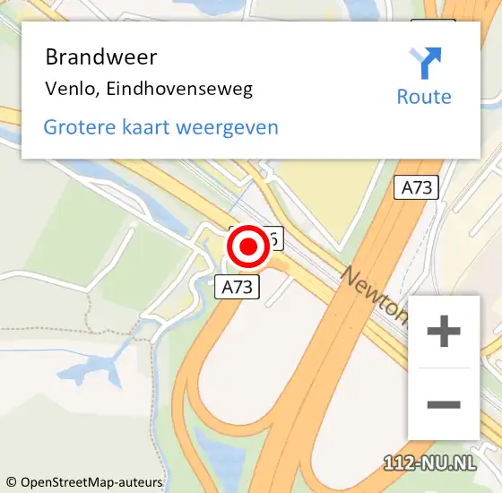 Locatie op kaart van de 112 melding: Brandweer Venlo, Eindhovenseweg op 6 juli 2019 20:42