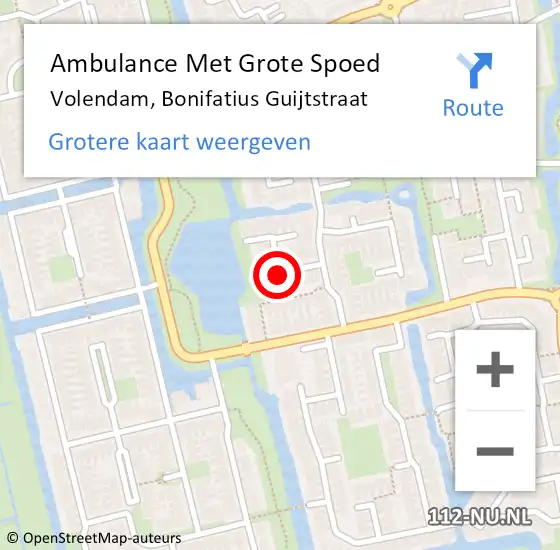 Locatie op kaart van de 112 melding: Ambulance Met Grote Spoed Naar Volendam, Bonifatius Guijtstraat op 6 juli 2019 21:40