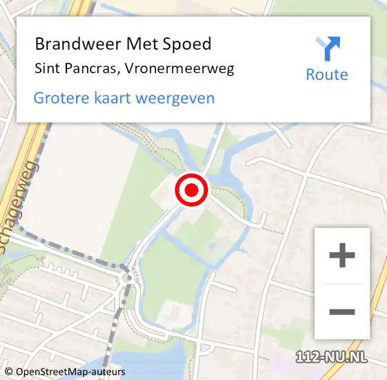 Locatie op kaart van de 112 melding: Brandweer Met Spoed Naar Sint Pancras, Vronermeerweg op 6 juli 2019 21:48