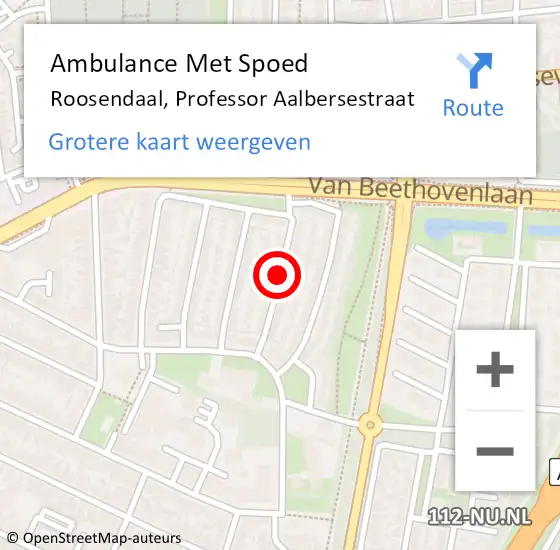 Locatie op kaart van de 112 melding: Ambulance Met Spoed Naar Roosendaal, Professor Aalbersestraat op 6 juli 2019 23:29