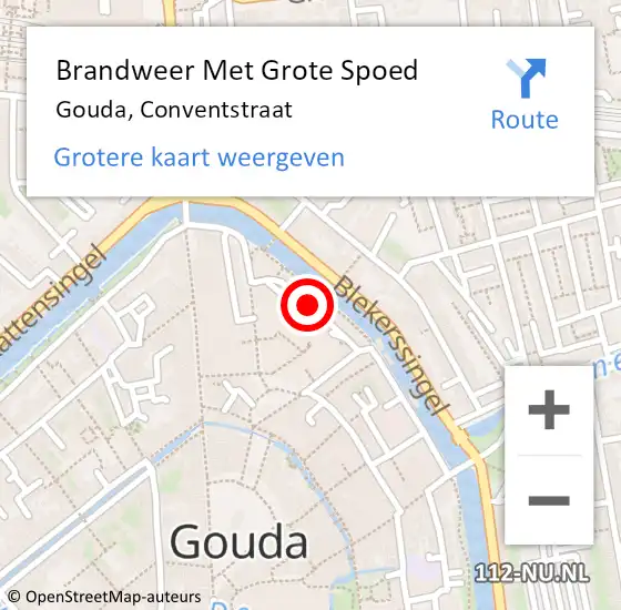 Locatie op kaart van de 112 melding: Brandweer Met Grote Spoed Naar Gouda, Conventstraat op 7 juli 2019 00:27