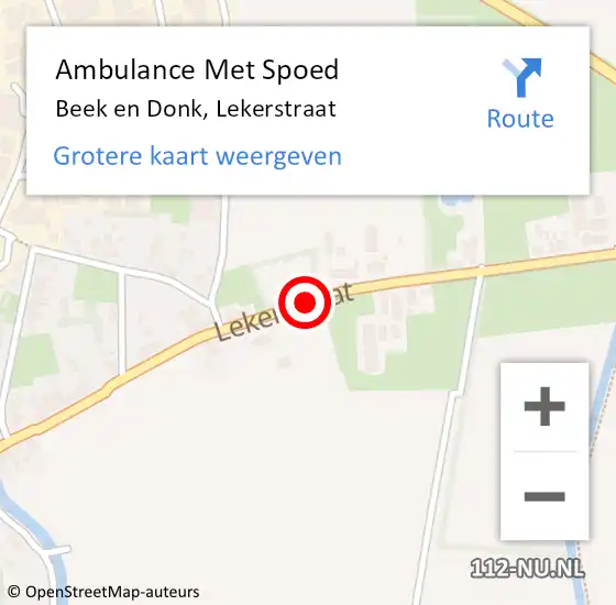 Locatie op kaart van de 112 melding: Ambulance Met Spoed Naar Beek en Donk, Lekerstraat op 7 juli 2019 00:29