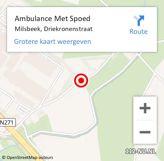 Locatie op kaart van de 112 melding: Ambulance Met Spoed Naar Milsbeek, Driekronenstraat op 7 juli 2019 01:05