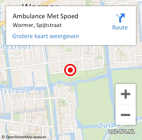 Locatie op kaart van de 112 melding: Ambulance Met Spoed Naar Wormer, Spijtstraat op 7 juli 2019 01:48