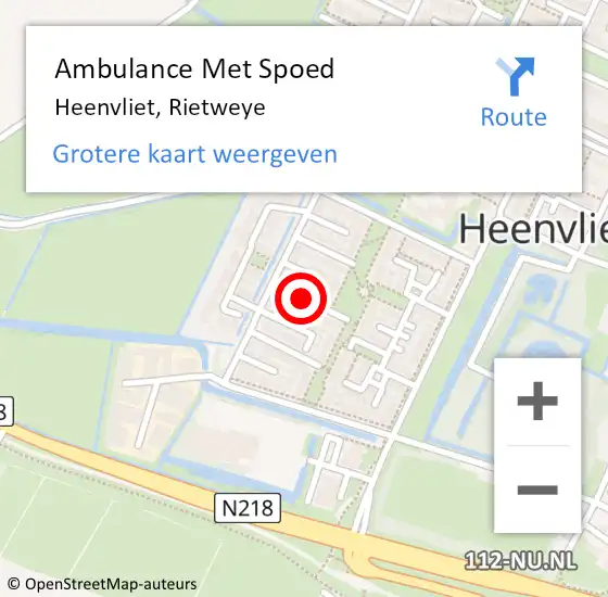 Locatie op kaart van de 112 melding: Ambulance Met Spoed Naar Heenvliet, Rietweye op 7 juli 2019 10:26